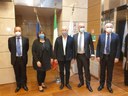 Da sinistra, il rettore Anelli, l'assessore Salomoni, il presidente Bonaccini, il rettore Resta e l'assessore Colla