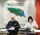 Il presidente Bonaccini e la vicepresidente Schlein durante la conferenza stampa