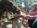 Cavallo con bambino e animatore