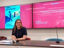 Una foto dell'assessora Conti durante la conferenza stampa
